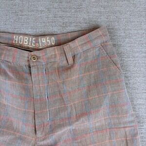 VTG Hobie 1950 Linen Shorts Mens 36 Tan Plaid Coastal Surf Summer Casual 90'S